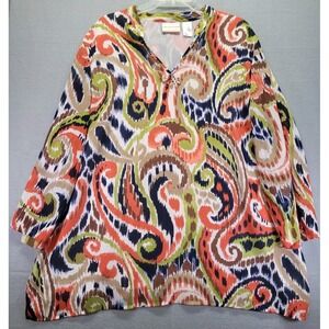 Alfred Dunner Blouse Pumpkin Patch Beaded Size 22W Orange Color Block 3/4 sleeve